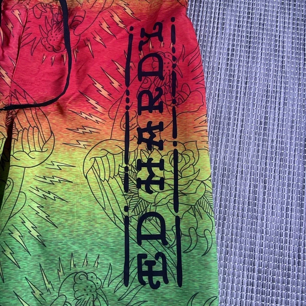 Ed Hardy Mens Rasta Gradient Board Shorts Tattoo Print Swim Trunks XL DS0898